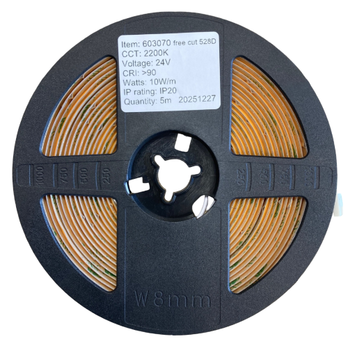 603070 LEDSTRIP YELLOW COB IP20 10W/M 2200K 5M/ROL FC