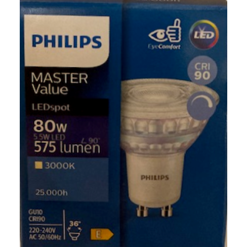 26 LED GU10 6.2W MR16 3000K 36°PHILIPS