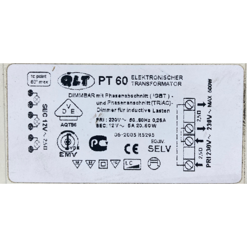 ELEC.TRAFO PT60VA STANDAARD DIMBAAR