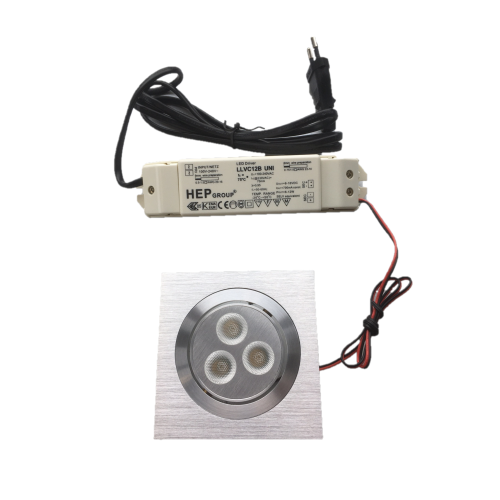 INB.SPOT VIERKANT LED 3X3W XRE WW ALU+DRIVER