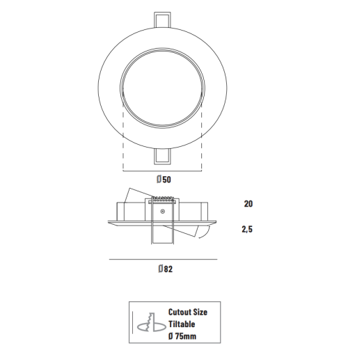 100027 INBOUWSPOT 50MM KANTELBAAR GOUD