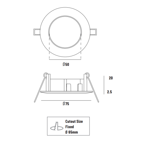 100161 INBOUWSPOT 50MM VAST ZWART