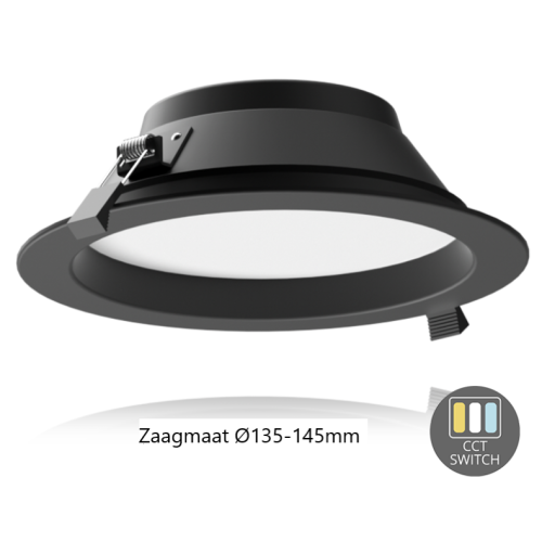 390022 LED DOWNLIGHTER TRI-COLOR ZWART 165MM