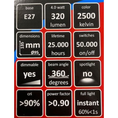 1127 LED LAMP E27 320LM 4,0W 2500K 230V HELDER DIM