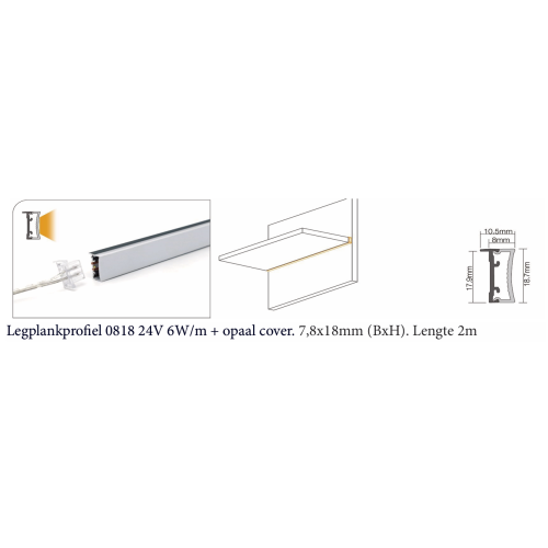 605241 LEGPLANK PROFIEL 0818 ZWART 24V 2700K 2MTR OPAAL