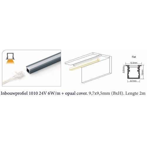 605240 INB PROFIEL 1010 ZWART 24V 2700K 2MTR OPAAL COVER