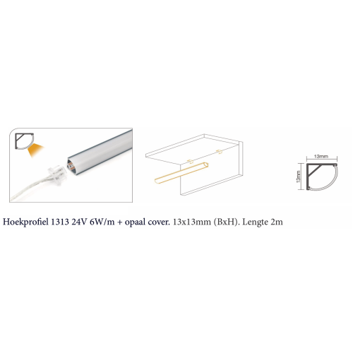 605243 HOEK PROFIEL 1313 ZWART 24V 2700K 2MTR OPAAL