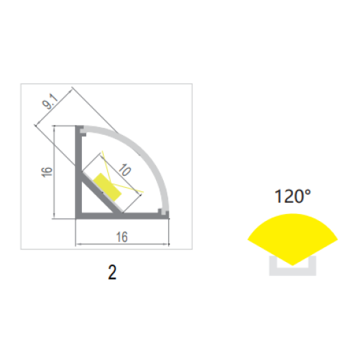 604126 HOEKPROFIEL MODEL2-45gr ALU 2,5MTR COV.OPAAL