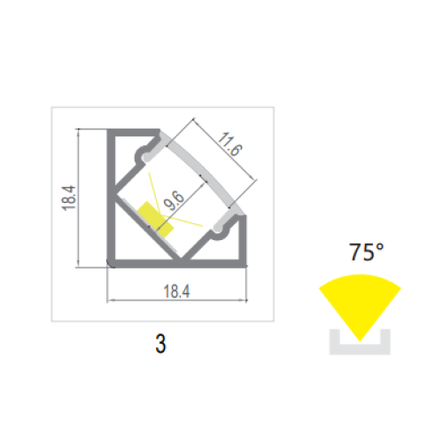 604116 HOEK PROFIEL MODEL 3 2,5MTR 18x18MM INCL HELDER