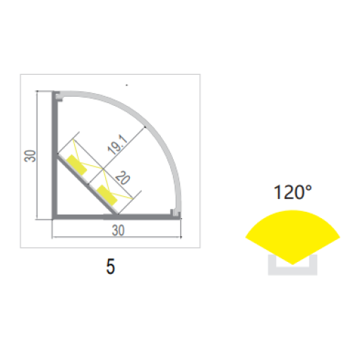 590165 HOEK PROFIEL MODEL 5 2MTR 30X30MM INCL OPAAL