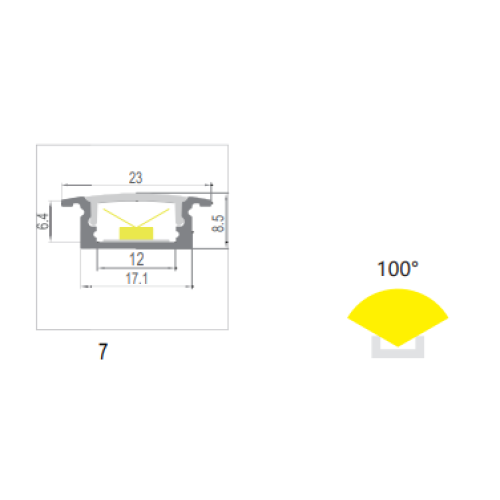 590153 PROFIEL ZWART MODEL 7 INBOUW 8MM 2,5MTR COVER OPAAL