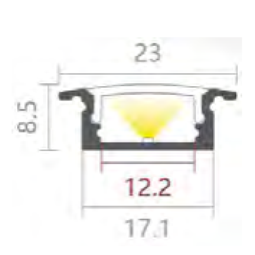 590153 PROFIEL ZWART MODEL 7 INBOUW 8MM 2,5MTR COVER OPAAL