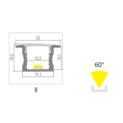 604139 PROFIEL ALU MODEL 9 INBOUW 8MM 2,5MTR COVER OPAAL